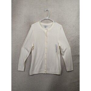 Croft Barrow Women Sweater Medium Cream 100% Acrylic Blend Long Sleeve Cardigan